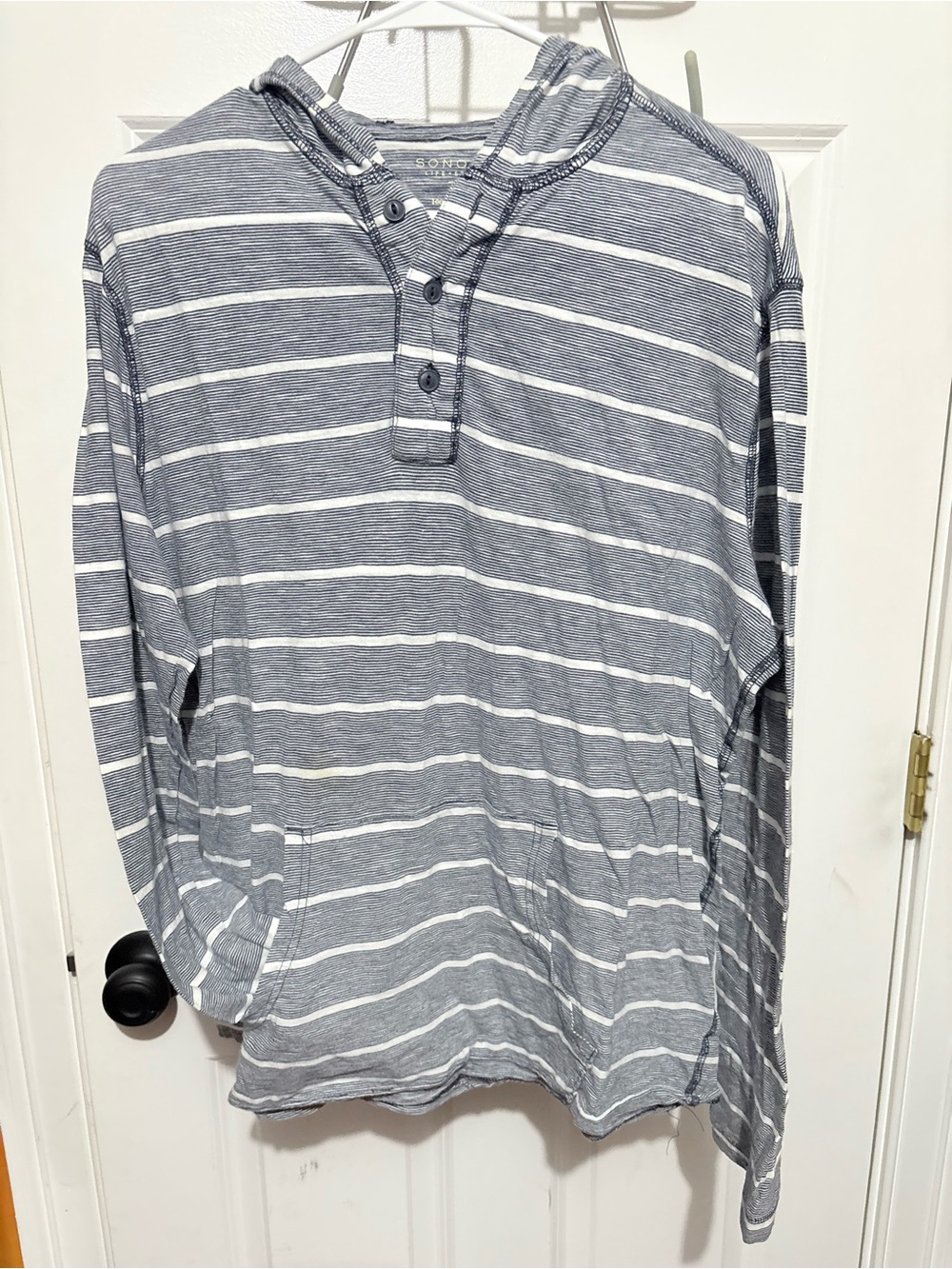 Sonoma Blue and White Striped Hooded Henley